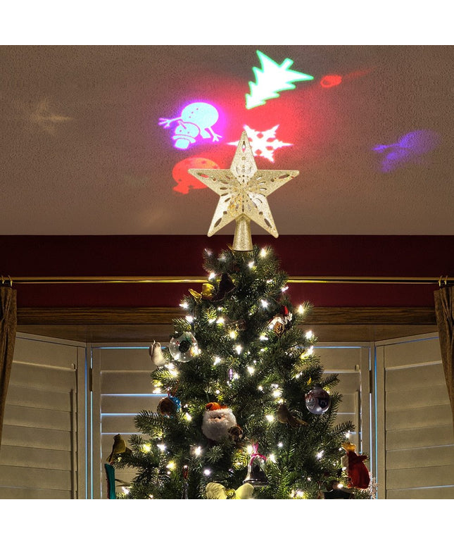 Christmas Tree Top Light Star Snowflake Shape LED Laser Projector Lights Christmas Tree Ornament