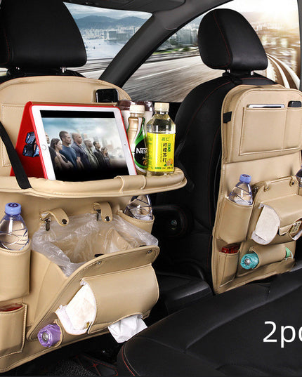PU Leather Car Storage Bag Multifunction Seat Back Tray Hanging Bag Waterproof Car Organizer Automotive Interior Accessories