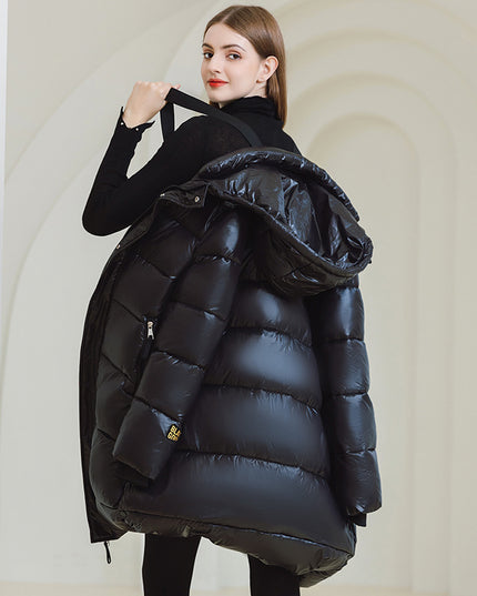 Winter Warm Hooded Coat With Pockets Fashion Simple Long Cotton Jacket Solid Color Outwear Women's Clothing