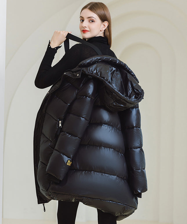 Winter Warm Hooded Coat With Pockets Fashion Simple Long Cotton Jacket Solid Color Outwear Women's Clothing