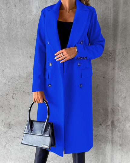 Double Breasted Lapel Coat Winter Fashion Solid Slim Long Jacket Long Sleeve Tops Womens Clothing