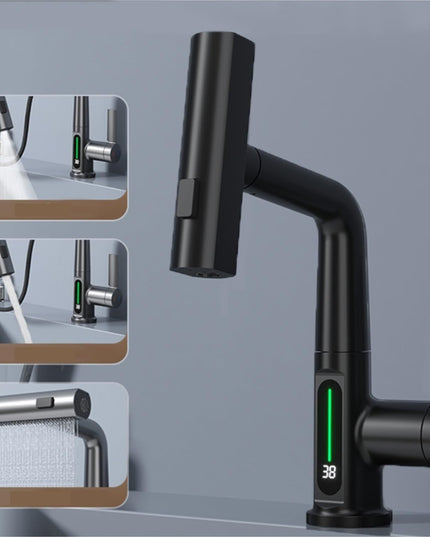 Intelligent Digital Display Faucet Pull-out Basin Faucet Temperature Digital Display Rotation