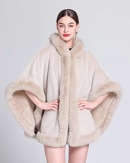 Shawl Outer Match Cloak Fleece-lined Thickened Imitation Fur Collar Cape And Shawl Coat