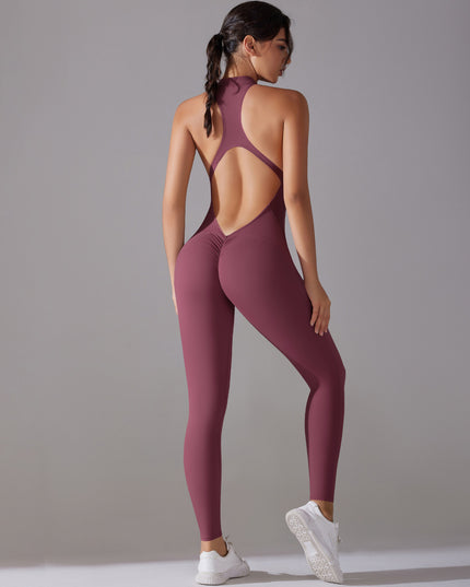 Solid Beauty-back Long Pants Jumpsuit Yoga Fitness Running Dance Slim Bodysuit Women Sports Clothing