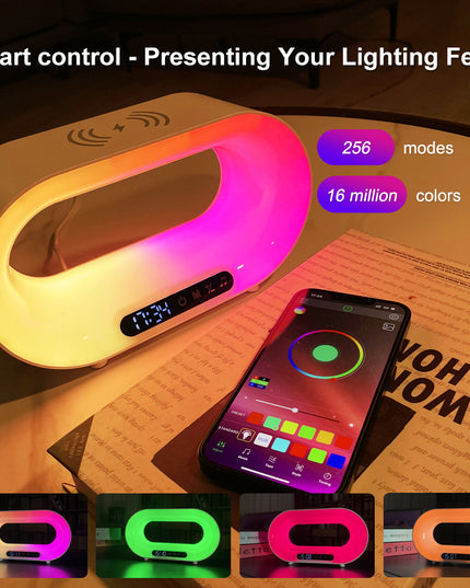Multi-function 3 In 1 LED Night Light APP Control RGB Atmosphere Desk Lamp Smart Multifunctional Wireless Charger Alarm Clock