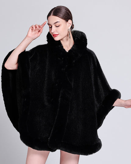 Shawl Outer Match Cloak Fleece-lined Thickened Imitation Fur Collar Cape And Shawl Coat