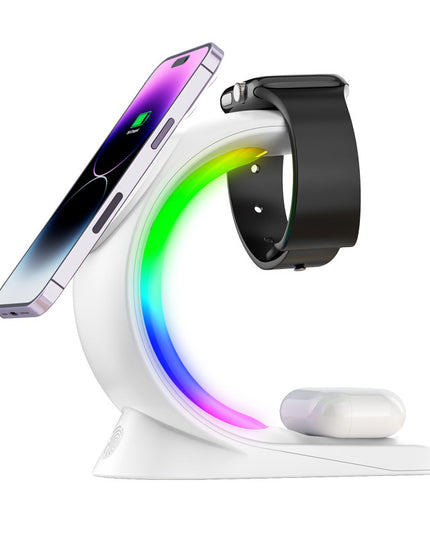 4 In 1 Magnetic Wireless Charger Fast Charging For Smart Phone Atmosphere Light Charging Station For Airpods Pro I-phone Watch