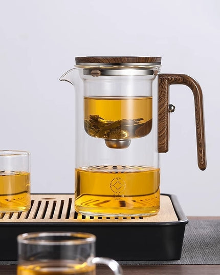 One Click Magnetic Teapot Separation Filtration Glass Tea Pot Wood Handle Tea Water Separation Inner Container Teapot
