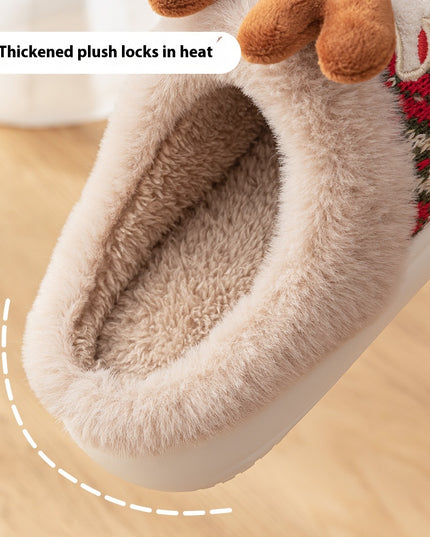 Cute Christmas Elk Plush Slippers Winter Ins Fashion Non-slip Floor Bedroom Home Slippers For Women Fuzzy House Shoes