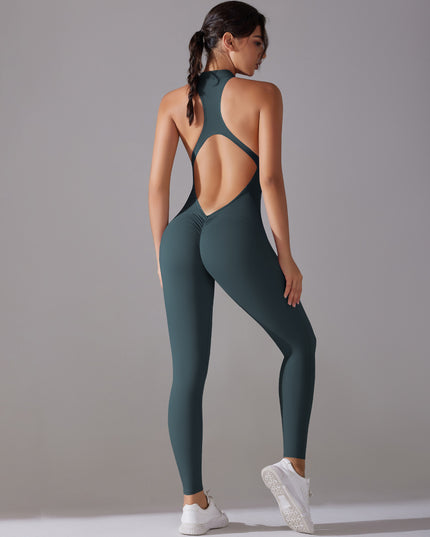 Solid Beauty-back Long Pants Jumpsuit Yoga Fitness Running Dance Slim Bodysuit Women Sports Clothing
