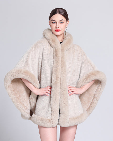 Shawl Outer Match Cloak Fleece-lined Thickened Imitation Fur Collar Cape And Shawl Coat