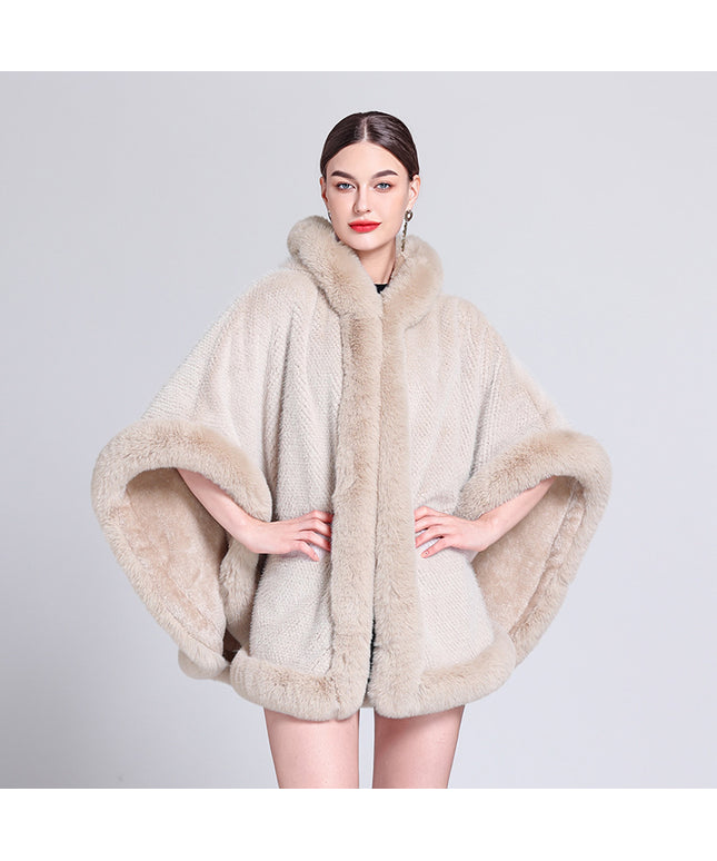 Shawl Outer Match Cloak Fleece-lined Thickened Imitation Fur Collar Cape And Shawl Coat