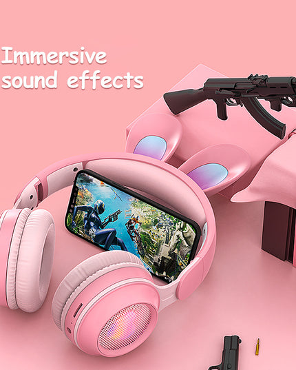 Rabbit Ear Headphones Wireless Luminous Extendable Wheat Headphones