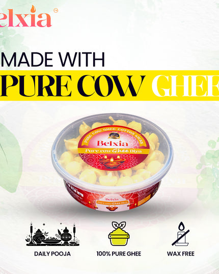 Belxia Pure Cow Ghee Diya for Puja-200 Ghee Wicks|100% Wax Free Ghee Batti for Pooja Aarti| Readymade Ghee Diya Batti| jyot for puja|Diyas batti for puja| Pooja Items (pck of 2)