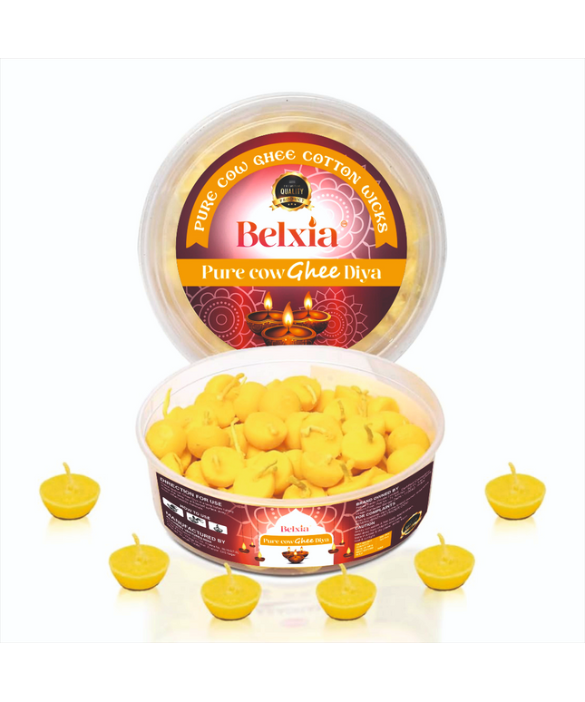 Belxia Pure Cow Ghee Diya for Puja-100 Ghee Wicks|100% Wax Free Ghee Batti for Pooja Aarti| Readymade Ghee Diya Batti| jyot for puja|Diyas batti for puja| Pooja Items