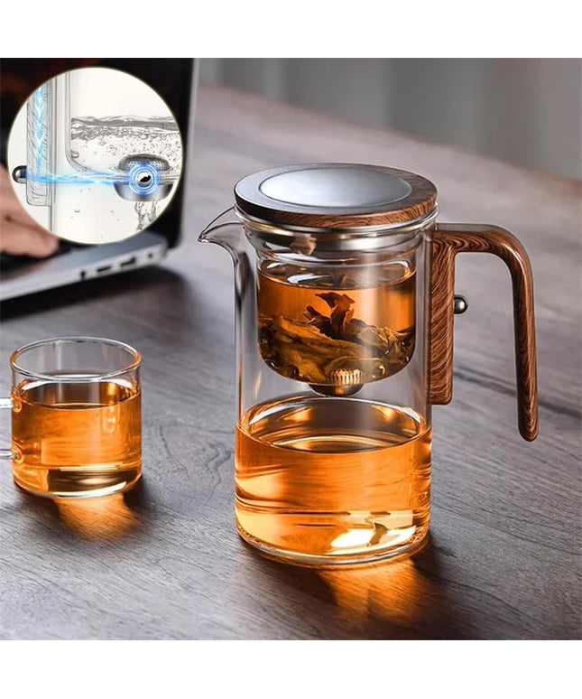 One Click Magnetic Teapot Separation Filtration Glass Tea Pot Wood Handle Tea Water Separation Inner Container Teapot