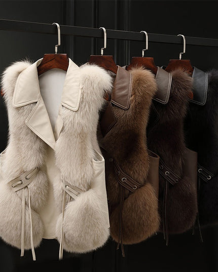 Fur Vest Short Coat Autumn And Winter New Patchwork Winter Fox Fur Jacket Women Short Artificial Fur Coat Elegant Female Warm Vest