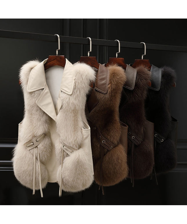 Fur Vest Short Coat Autumn And Winter New Patchwork Winter Fox Fur Jacket Women Short Artificial Fur Coat Elegant Female Warm Vest