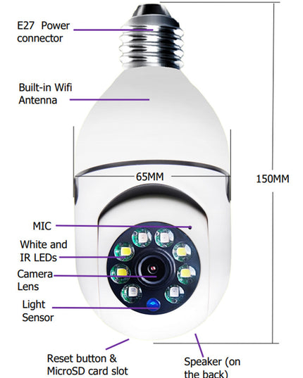 WiFi CAMERA 1080P Bulb 4X Zoom Camera E27 Home 5GWiFi Alarm Monitor