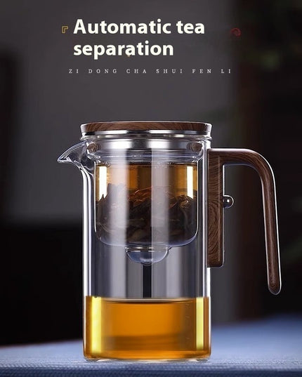 One Click Magnetic Teapot Separation Filtration Glass Tea Pot Wood Handle Tea Water Separation Inner Container Teapot