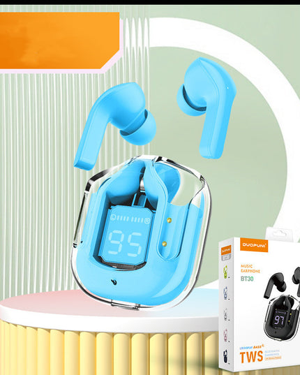 New Mini Transparent Wireless Bluetooth Headset Digital Display ENC Noise Reduction True Wireless Sports Music