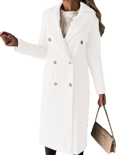 Double Breasted Lapel Coat Winter Fashion Solid Slim Long Jacket Long Sleeve Tops Womens Clothing