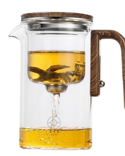 One Click Magnetic Teapot Separation Filtration Glass Tea Pot Wood Handle Tea Water Separation Inner Container Teapot
