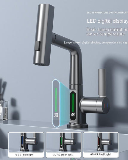 Intelligent Digital Display Faucet Pull-out Basin Faucet Temperature Digital Display Rotation