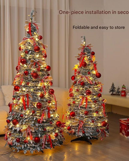 Foldable Telescopic Floor-Standing Green Velvet Christmas Tree With Warm Lights For Holiday Decorations