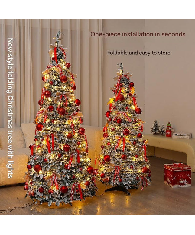 Foldable Telescopic Floor-Standing Green Velvet Christmas Tree With Warm Lights For Holiday Decorations