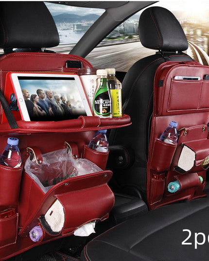 PU Leather Car Storage Bag Multifunction Seat Back Tray Hanging Bag Waterproof Car Organizer Automotive Interior Accessories