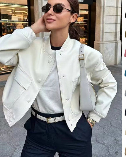 Casual Single-breasted Stand Collar Short Jacket With Pockets Fashion Long Sleeve Outwear Tops Coat For Womens Clothing