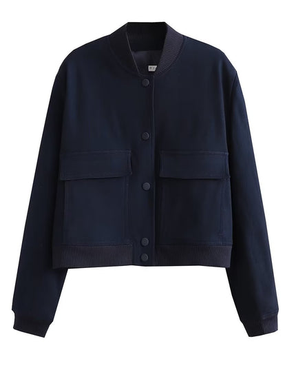 Casual Single-breasted Stand Collar Short Jacket With Pockets Fashion Long Sleeve Outwear Tops Coat For Womens Clothing