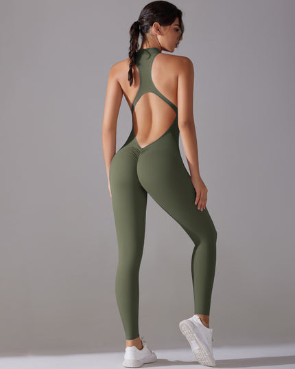 Solid Beauty-back Long Pants Jumpsuit Yoga Fitness Running Dance Slim Bodysuit Women Sports Clothing