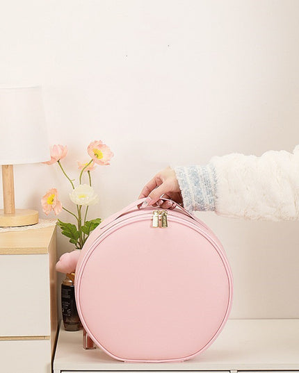 Round Smart LED Makeup Bag With Mirror Lights Women Beauty Bag Large Capacity PU Leather Travel Organizers Cosmetic Case
