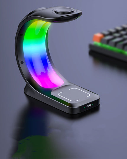 4 In 1 Magnetic Wireless Charger Fast Charging For Smart Phone Atmosphere Light Charging Station For Airpods Pro I-phone Watch