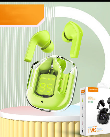 New Mini Transparent Wireless Bluetooth Headset Digital Display ENC Noise Reduction True Wireless Sports Music