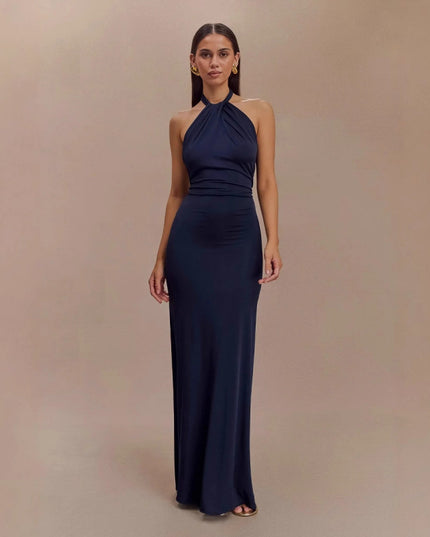 Ins Bodycon Halter Dress Sexy Backless Slim Fit Waist Slimming Maxi Dresses Prom Party Club Clothing For Women