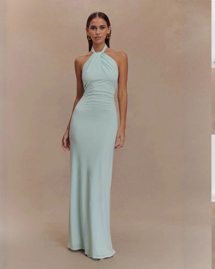 Ins Bodycon Halter Dress Sexy Backless Slim Fit Waist Slimming Maxi Dresses Prom Party Club Clothing For Women