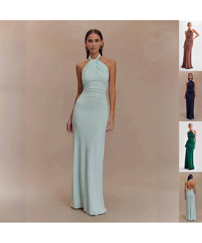 Ins Bodycon Halter Dress Sexy Backless Slim Fit Waist Slimming Maxi Dresses Prom Party Club Clothing For Women