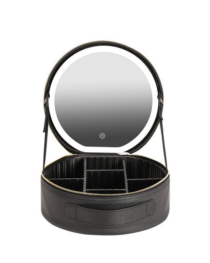 Round Smart LED Makeup Bag With Mirror Lights Women Beauty Bag Large Capacity PU Leather Travel Organizers Cosmetic Case