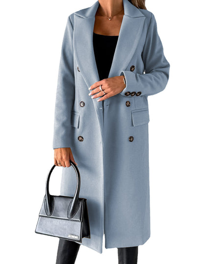 Double Breasted Lapel Coat Winter Fashion Solid Slim Long Jacket Long Sleeve Tops Womens Clothing