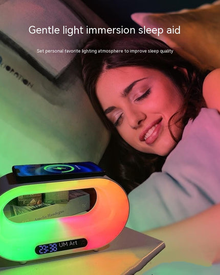 Multi-function 3 In 1 LED Night Light APP Control RGB Atmosphere Desk Lamp Smart Multifunctional Wireless Charger Alarm Clock
