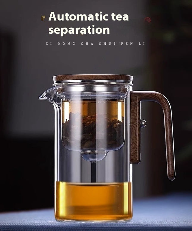 One Click Magnetic Teapot Separation Filtration Glass Tea Pot Wood Handle Tea Water Separation Inner Container Teapot