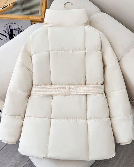 Winter Plaid Sewing Lapel Coat With Lace-up Design Fashion Loose Solid Thick Jacket Outerwear Women's Clothing