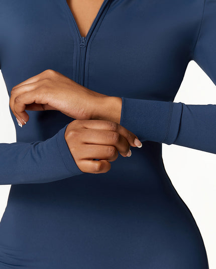 Warm Zipper Long-sleeved Jumpsuit Yoga Fitness Sports Pants Breathable Bodysuit Women's Clothing