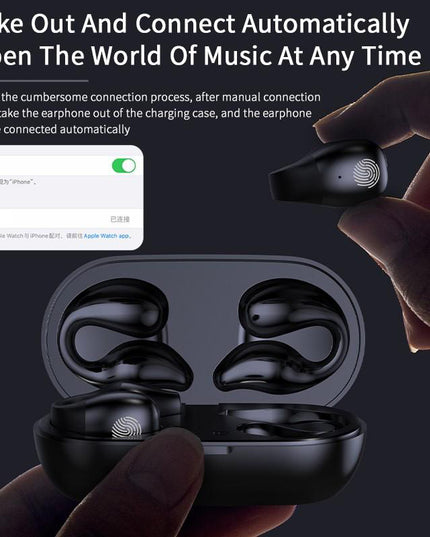 Ear Clip Bone Conduction Headphone Bluetooth-compatible 5.2 HIFI Wireless Earphone Touch Handsfree Sports Noise Cancelling Headset With Mic