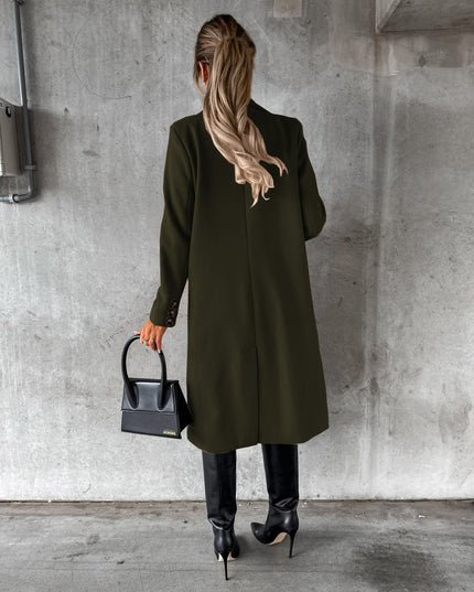 Double Breasted Lapel Coat Winter Fashion Solid Slim Long Jacket Long Sleeve Tops Womens Clothing