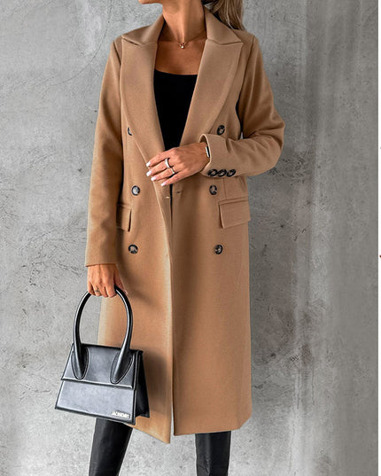 Double Breasted Lapel Coat Winter Fashion Solid Slim Long Jacket Long Sleeve Tops Womens Clothing