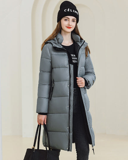 Winter Warm Hooded Coat With Pockets Fashion Simple Long Cotton Jacket Solid Color Outwear Women's Clothing